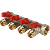 SMB 6200 341204 STOUT Коллектор с шаровыми кранами 3/4", 4 отвода 1/2" (красные ручки)