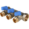 SMB 6201 341203 STOUT Коллектор с шаровыми кранами 3/4", 3 отвода 1/2" (синие ручки)